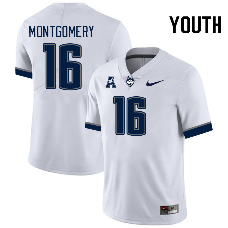 Youth #16 Brock Montgomery Uconn Huskies College Football Jerseys Stitched-White